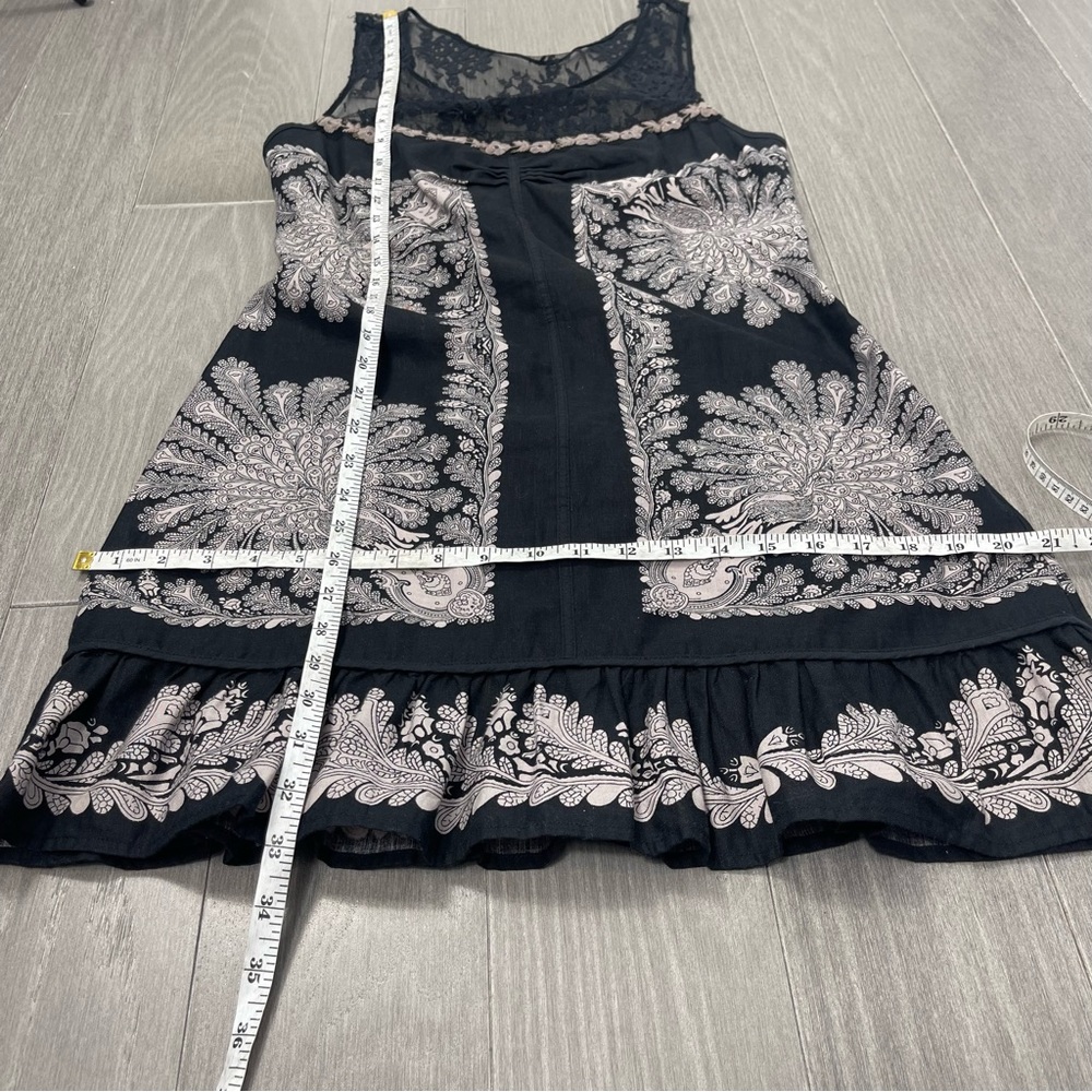 Free People Peacock Shift Mini Dress 8 Linen Lace Ruffle Embroidered Boho Floral - Picture 16 of 16